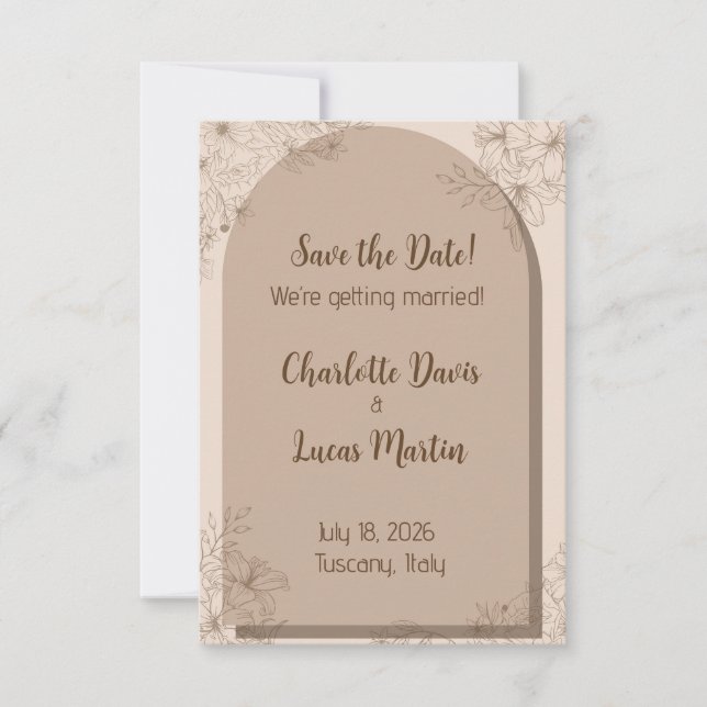 Save The Date Mariage Élégant Floral Beige (Devant)