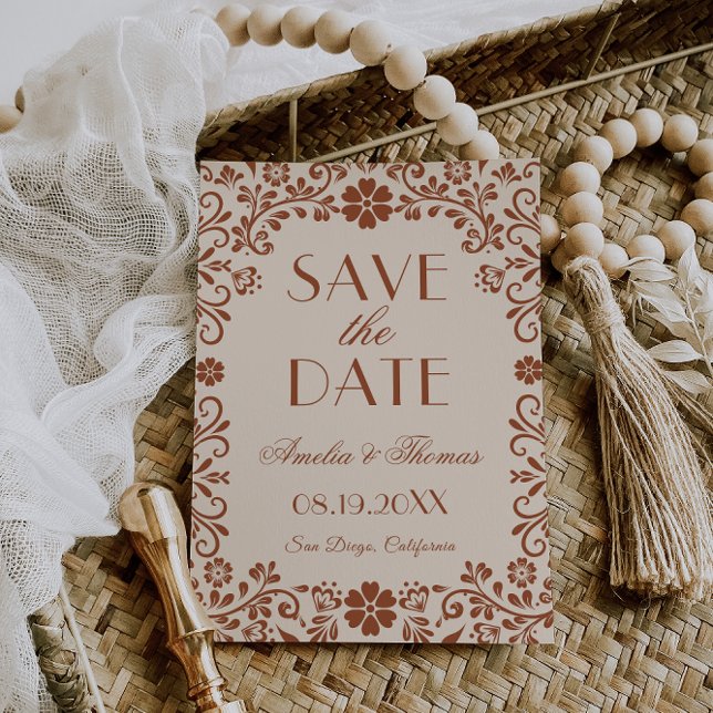 Save The Date Mariage Élégant Floral Beige  (Créateur téléchargé)
