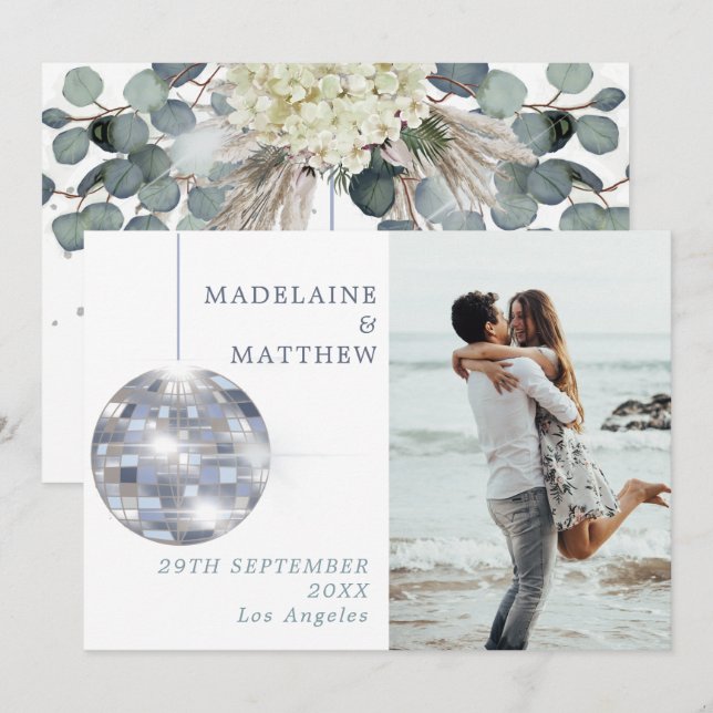 Save The Date Mariage élégant floral Dusty Blue Eucalyptus (Devant / Derrière)