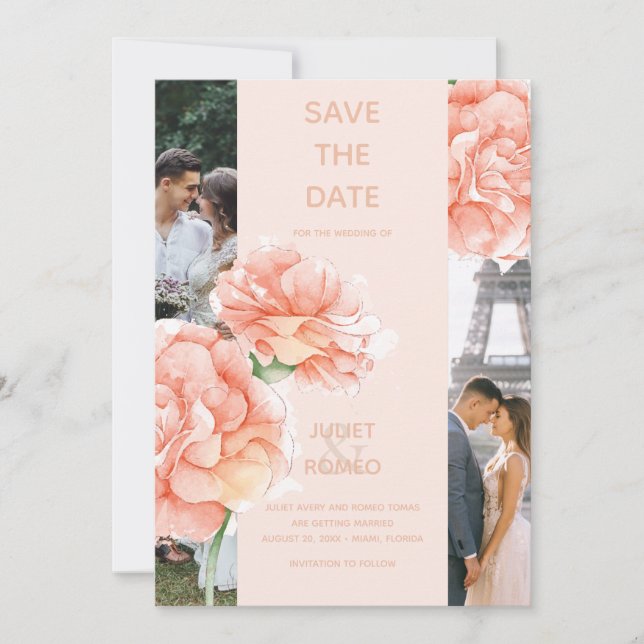 Save The Date Mariage Élégant Floral Moderne (Devant)