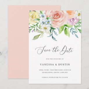 Save The Date Mariage Élégant Floral Moderne aux Pêches