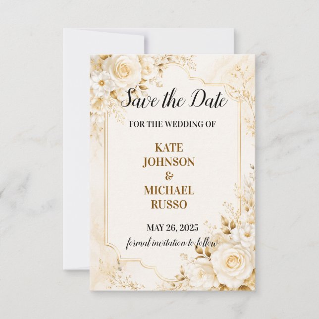 Save The Date Mariage Élégant Floral Rétro Rustique Moderne (Devant)
