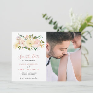 Save The Date Mariage Élégant Floral Rose Pâle