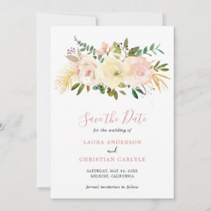 Save The Date Mariage Élégant Floral Rose Pâle