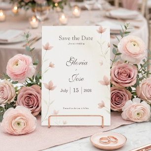 Save The Date Mariage Élégant Floral Rose Pâle Minimaliste