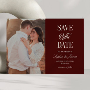 Save The Date Mariage Élégant Foncé Bourgogne Ivoire Image