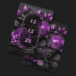 Save The Date Mariage Élégant Gothique Fleurs Bohème Roses Viole