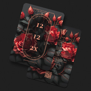 Save The Date Mariage Élégant Gothique Fleurs Roses Noires Rouge