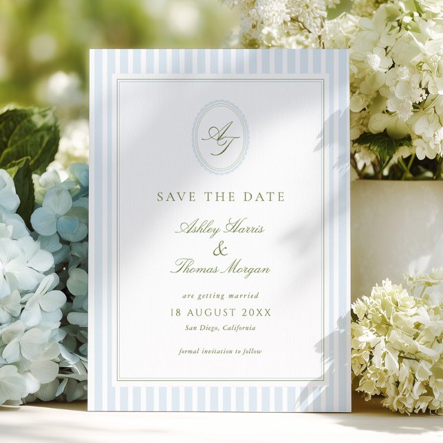 Save The Date Mariage Élégant Gris-Bleu & Sauge  (Créateur téléchargé)