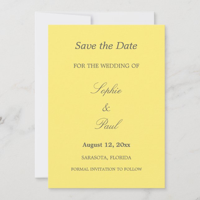Save The Date Mariage élégant gris jaune Enregistrer la date (Devant)