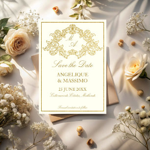 Save The Date Mariage élégant ivoire et or vintage
