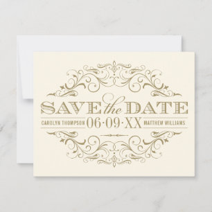 Save The Date Mariage Élégant Ivoire Orné de Flourish