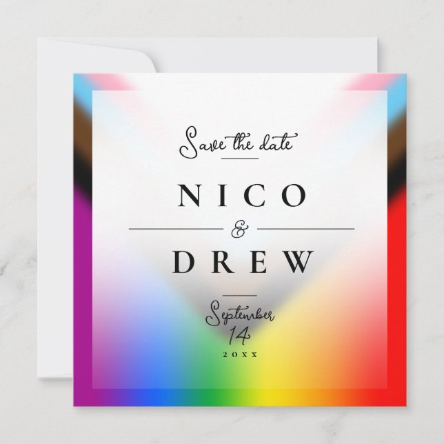 Save The Date Mariage élégant LGBTQ+ Progress Pride  (Devant)