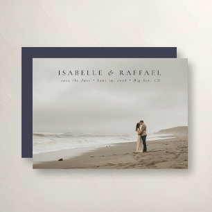 Save The Date Mariage élégant Luxueux Formel Photo Bleu foncé