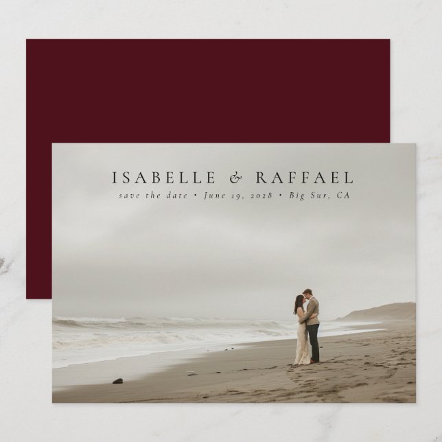 Save The Date Mariage élégant Luxueux Photo Marron Rouge (Devant / Derrière)