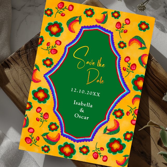 Save The Date Mariage élégant mexicain vibrant jaune bleu (Créateur téléchargé)