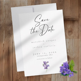 Save The Date Mariage Élégant Minimaliste Aquarelle Violettes