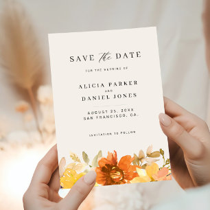 Save The Date Mariage élégant minimaliste floral ivoire moderne