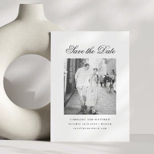 Save The Date Mariage Élégant Minimaliste Photo Script Blanc