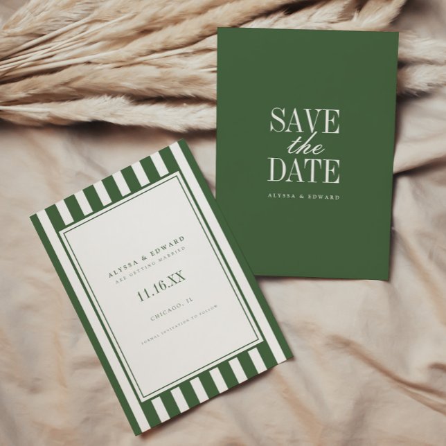 Save The Date Mariage Élégant Moderne à Rayures Vert Olive (Créateur téléchargé)