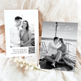 Save The Date Mariage élégant moderne Calligraphie 2 Photo QR Co