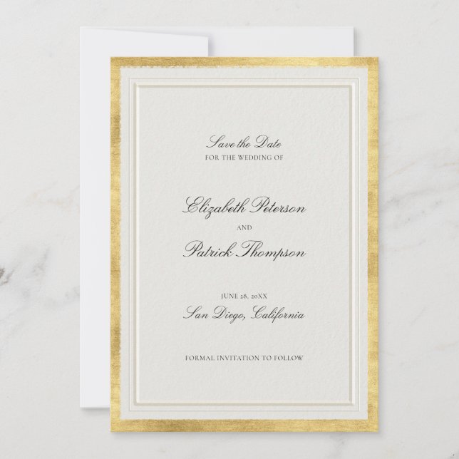 Save The Date Mariage Élégant Moderne Classique Élevé Or Écru (Devant)