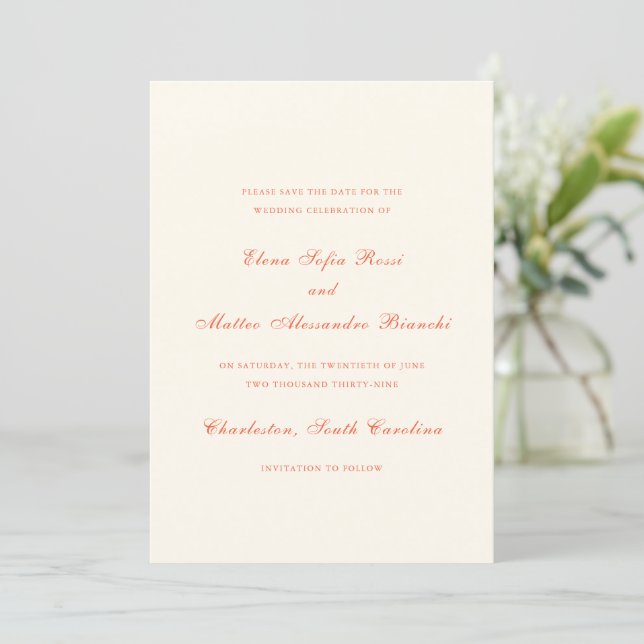 Save The Date Mariage Élégant Moderne Classique Terracotta (Debout devant)
