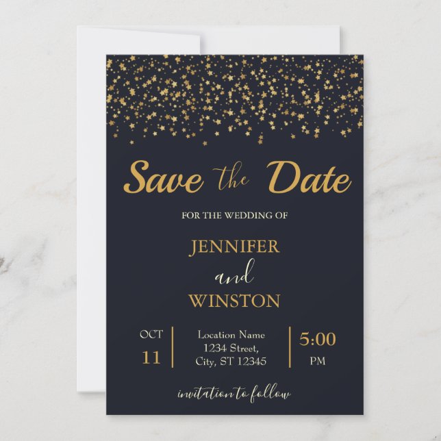 Save The Date Mariage élégant moderne Gold Stars (Devant)