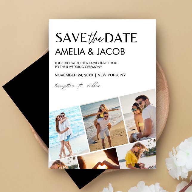 Save The Date Mariage Élégant Moderne Photo Noir et blanc (Créateur téléchargé)