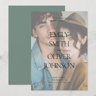 Save The Date Mariage Élégant Moderne Propre Sage Photo Entière