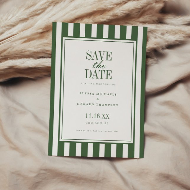 Save The Date Mariage élégant moderne rayé vert olive (Créateur téléchargé)