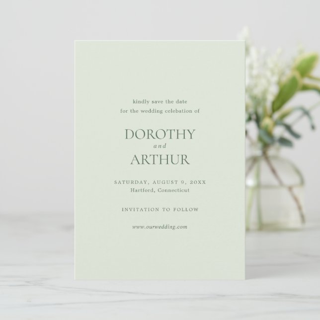 Save The Date Mariage élégant moderne Sage Green (Debout devant)