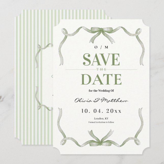 Save The Date Mariage Élégant & Moderne Vert Sauge (Devant / Derrière)