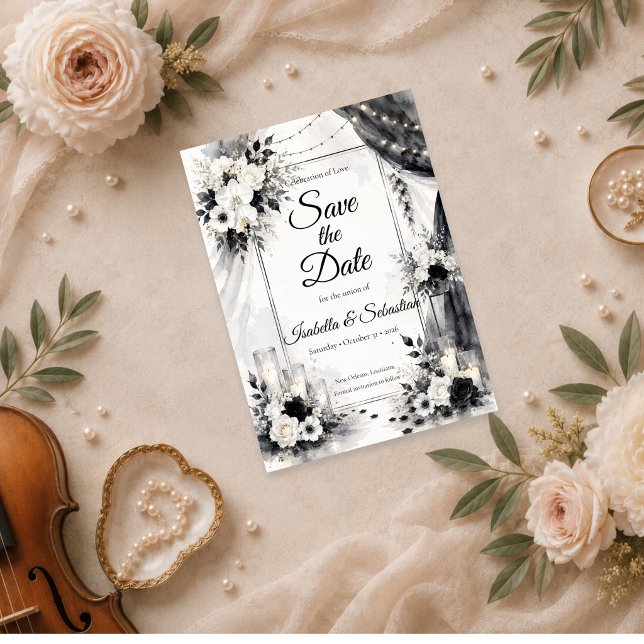 Save The Date Mariage Élégant Monochrome (Créateur téléchargé)