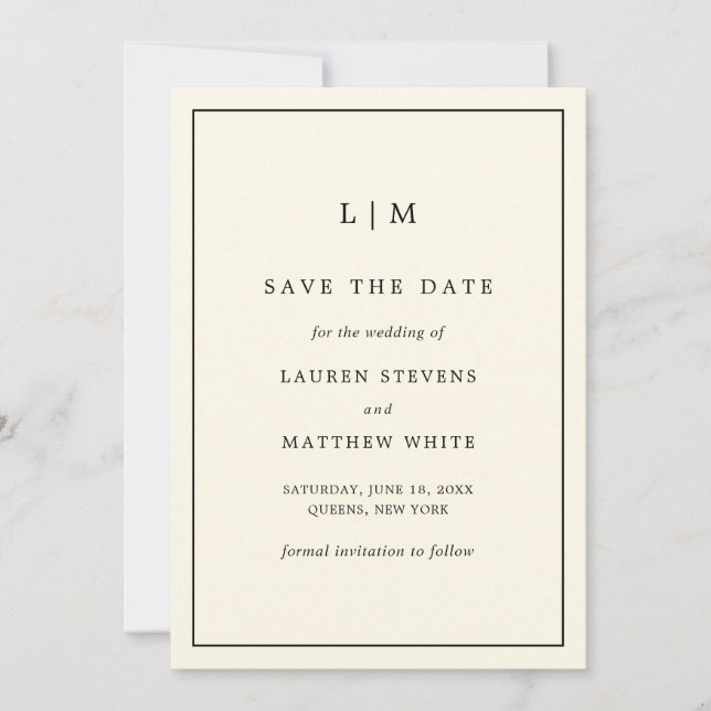 Save The Date Mariage élégant monogramme jaune beurre moderne (Devant)