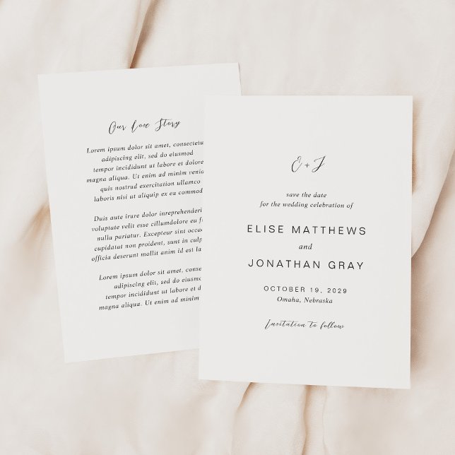 Save The Date Mariage élégant monogramme noir et blanc (Créateur téléchargé)
