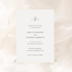 Save The Date Mariage élégant Monogramme Noir et Blanc Intempore