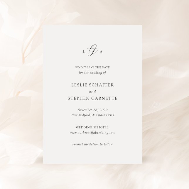 Save The Date Mariage élégant Monogramme Noir et Blanc Intempore (Créateur téléchargé)