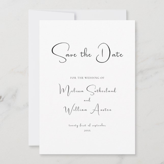 Save The Date Mariage Élégant Noir & Blanc (Devant)