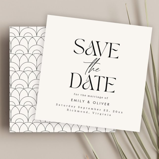 Save The Date Mariage élégant noir crème de typographie moderne  (Créateur téléchargé)