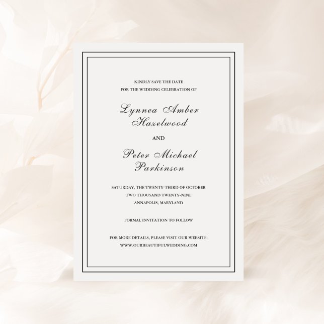Save The Date Mariage Élégant Noir et Blanc Classique (Créateur téléchargé)