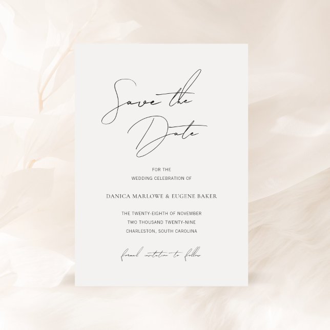 Save The Date Mariage Élégant Noir et Blanc Classique (Créateur téléchargé)