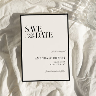 Save The Date Mariage Élégant Noir et Ivoire à l'Ancienne