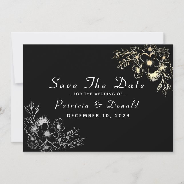 Save The Date Mariage élégant noir et or (Devant)