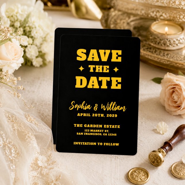 Save The Date Mariage élégant noir et or (Créateur téléchargé)
