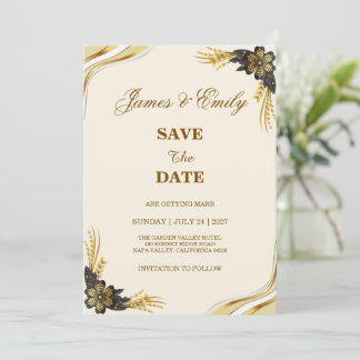 Save The Date Mariage élégant noir et or