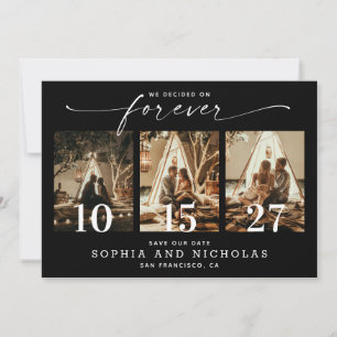 Save The Date Mariage Élégant Noir Trois Photos Moderne Chic