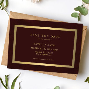 Save The Date Mariage élégant or bordeaux typographie simple