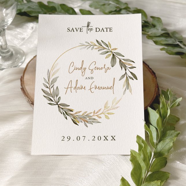 Save The Date Mariage Élégant Or et Verdure (Créateur téléchargé)