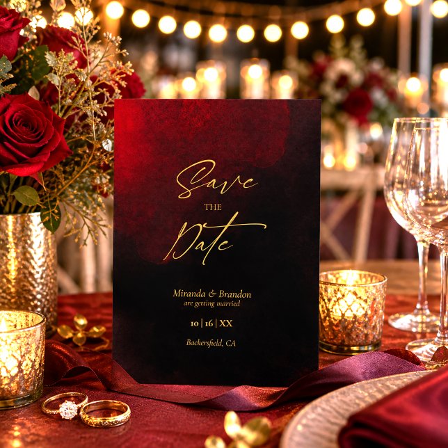Save The Date Mariage Élégant Or Noir et Rouge (Créateur téléchargé)